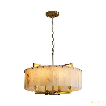Light Archon Alba 24 in. 8-Light Round Chandelier with Alabaster-Style Shades, Brushed Gold - front view
