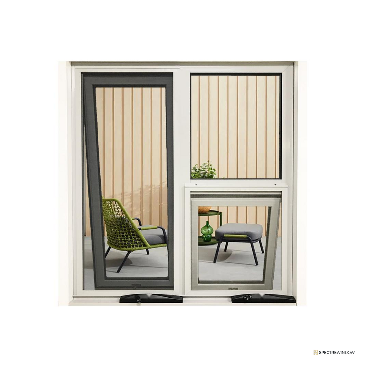 Spectre Window Australian Series Winder Operated Aluminum Window with Timber Subframe - front view