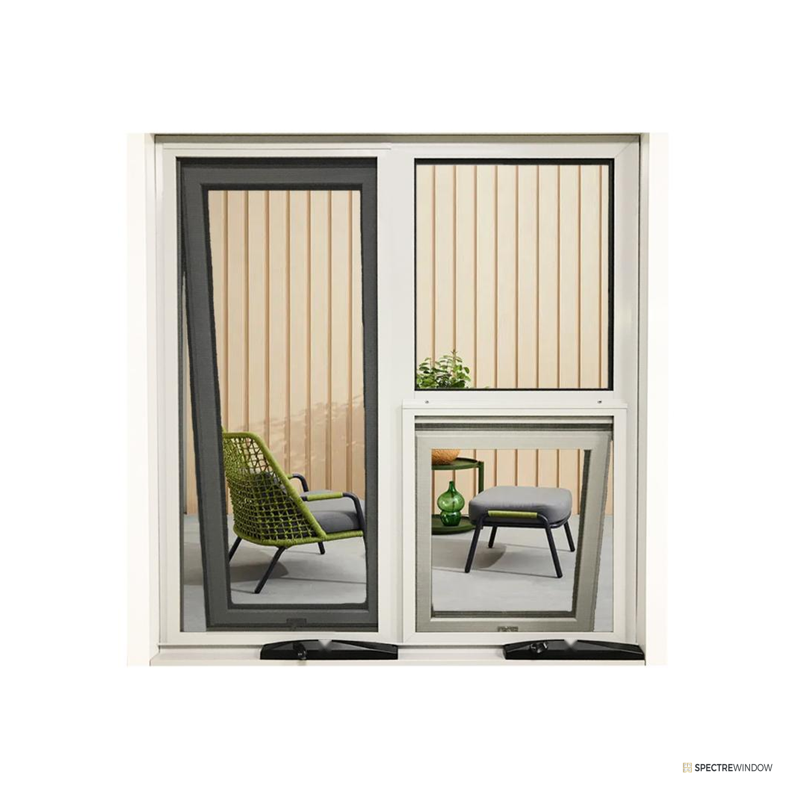 Spectre Window Australian Series Winder Operated Aluminum Window with Timber Subframe - front view