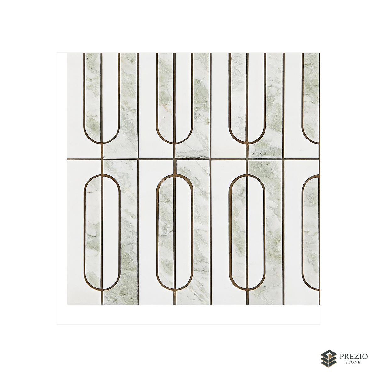 Prezio Stone Capsule Ring Waterjet Mosaic, Green and Black Marble with Ring Inlay - primary material view