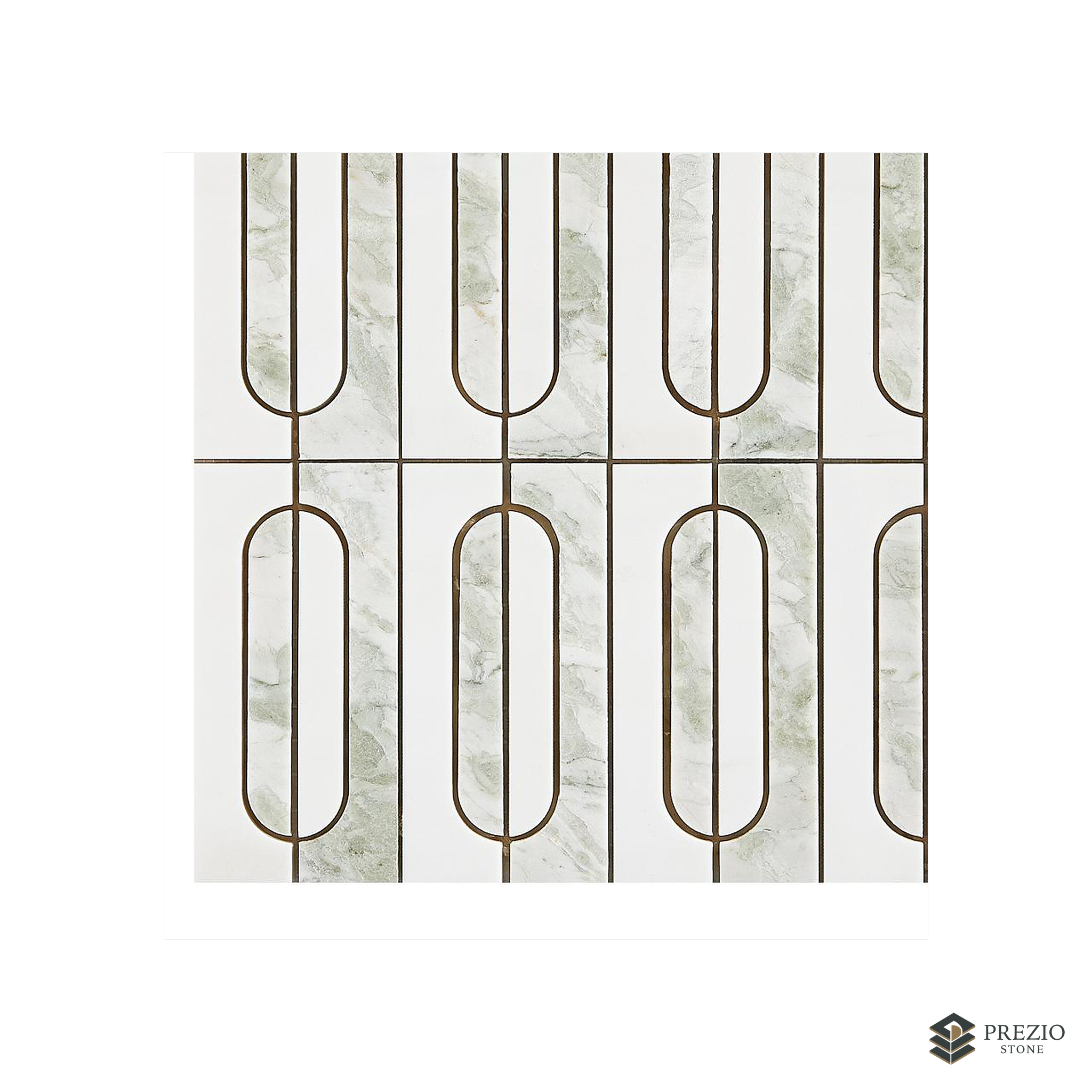 Prezio Stone Capsule Ring Waterjet Mosaic, Green and Black Marble with Ring Inlay - primary material view