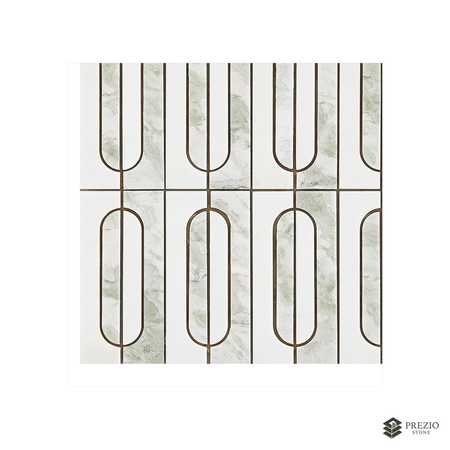 Prezio Stone Capsule Ring Waterjet Mosaic, Green and Black Marble with Ring Inlay - primary material view