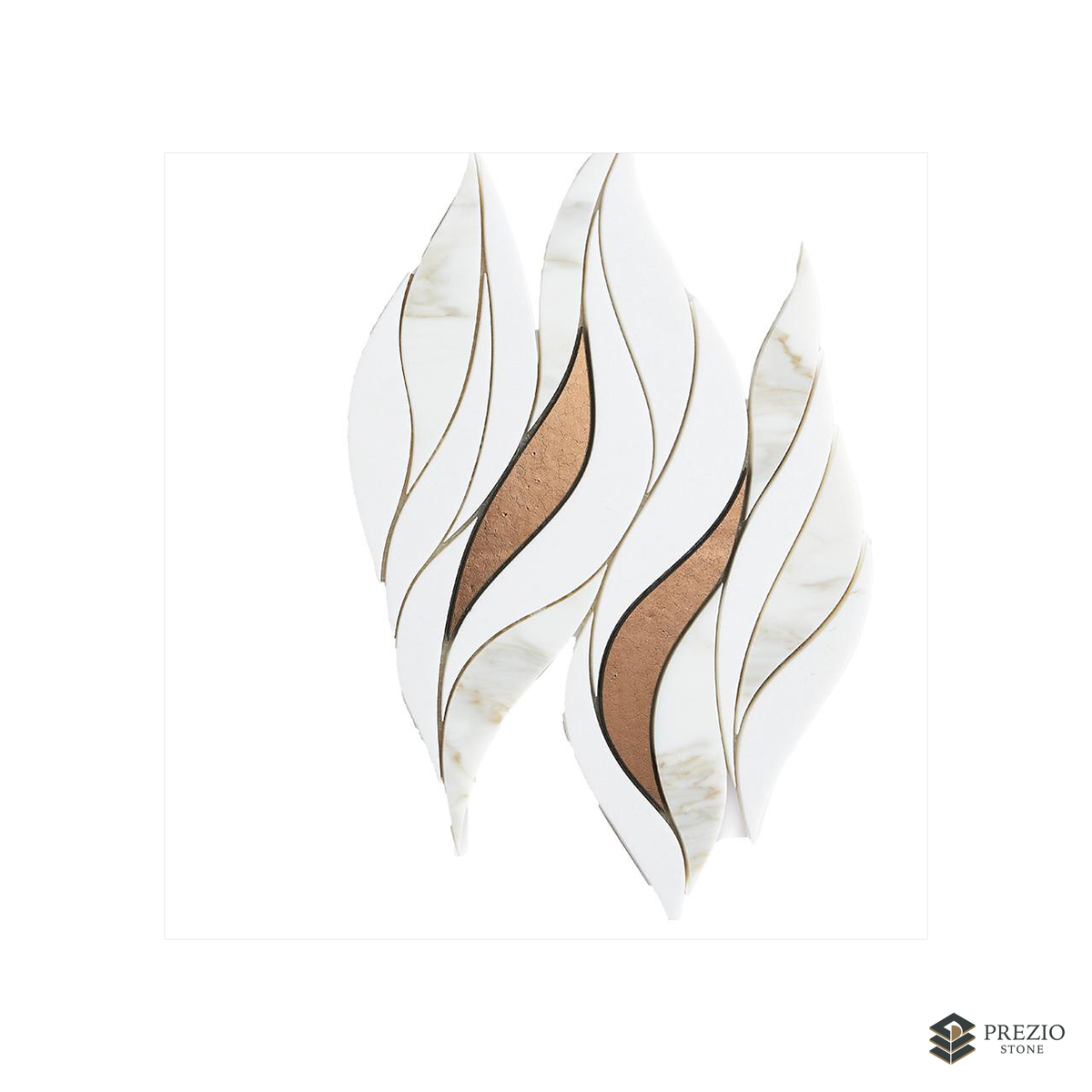 Prezio Stone Flame Leaf Waterjet Mosaic with Metallic Inlay, White Marble - primary material view