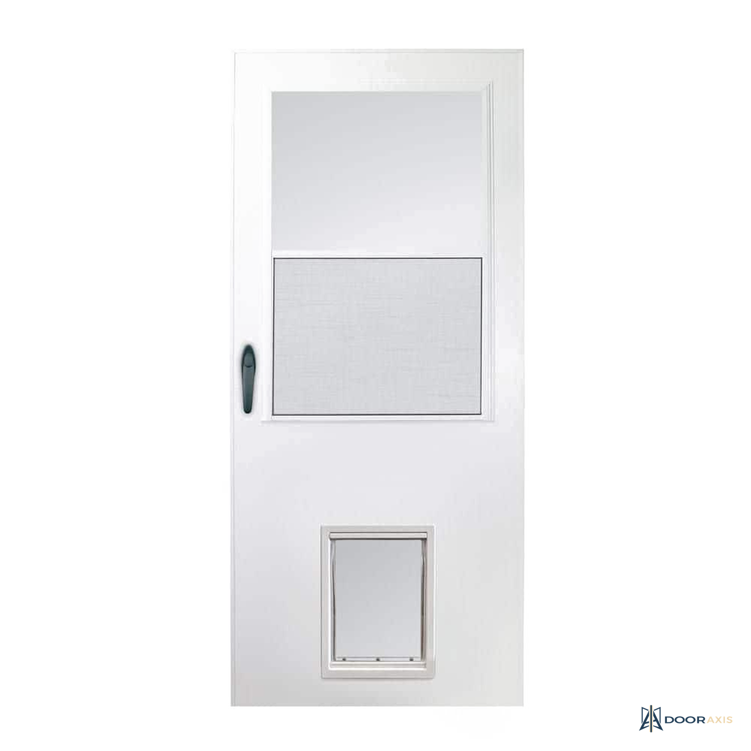 Door Axis 32 in x 80 in White Vinyl Pet Entry Storm Door, 1/2 Light Tempered Glass - front view
