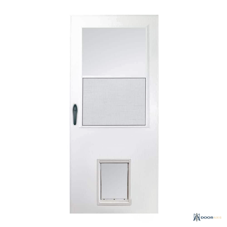 Door Axis 32 in x 80 in White Vinyl Pet Entry Storm Door, 1/2 Light Tempered Glass - front view