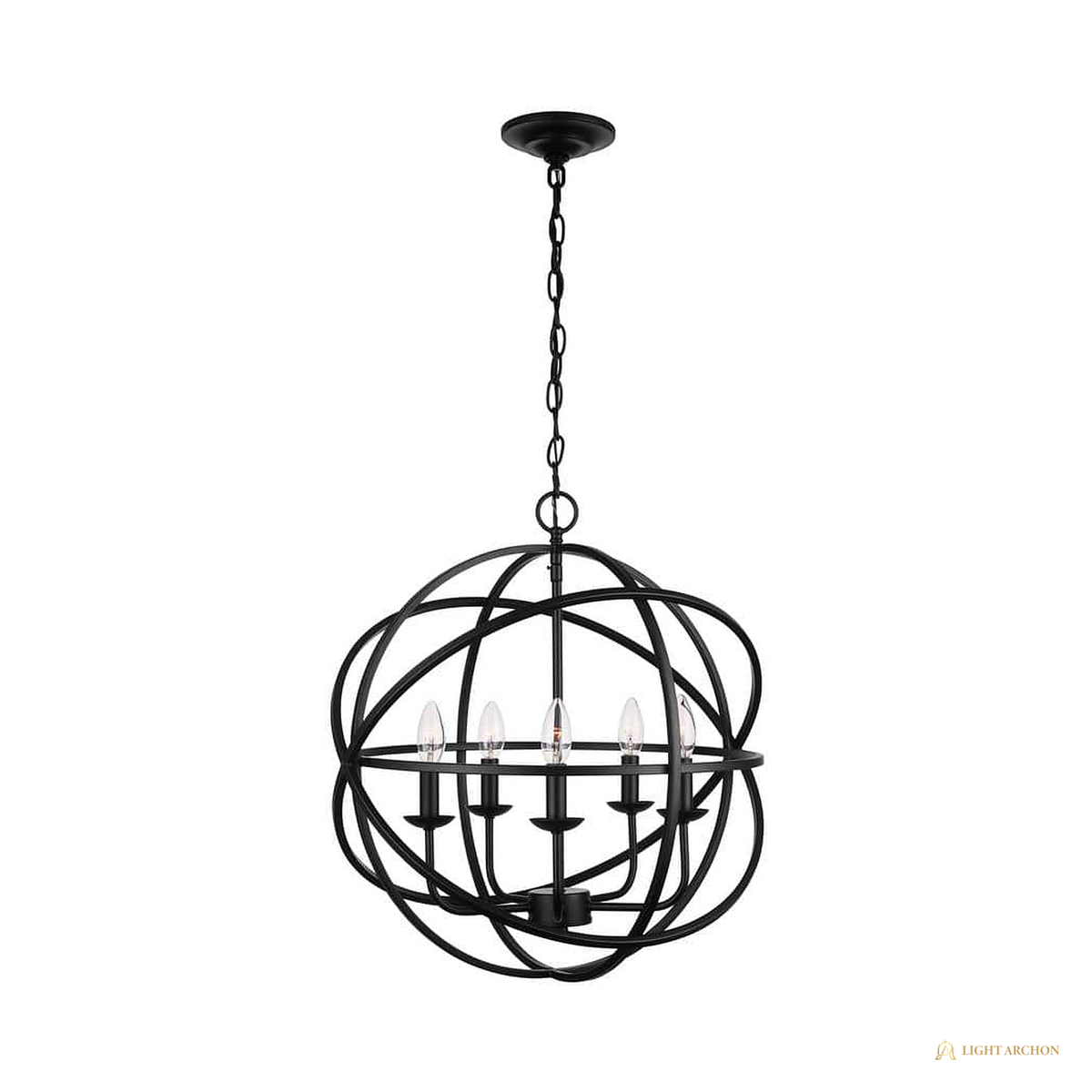Light Archon Orbis 20 in. 5-Light Black Chandelier with Caged Orb Shade - front view