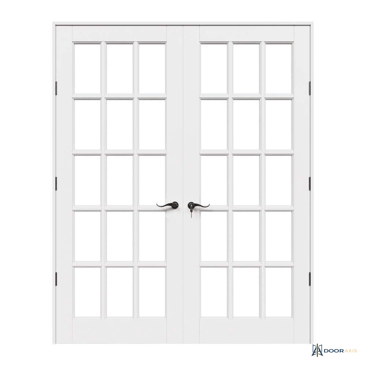 Door Axis 60 in x 80 in 15-Lite Clear Tempered Glass Solid Core Double Prehung Interior French Door - front view