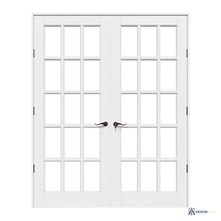 Door Axis 60 in x 80 in 15-Lite Clear Tempered Glass Solid Core Double Prehung Interior French Door - front view