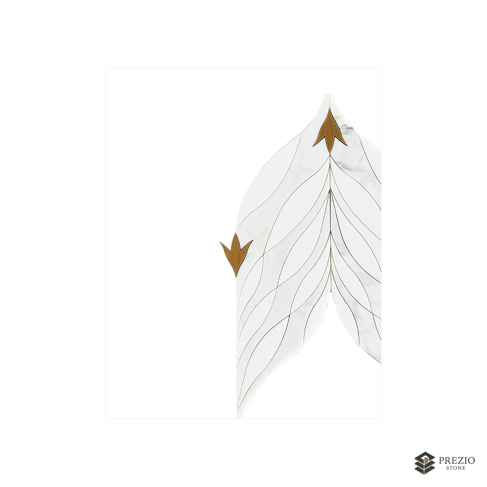 Prezio Stone Feather Arrow Waterjet Mosaic with Brass Accents, Marble in Four Colorways - primary material view