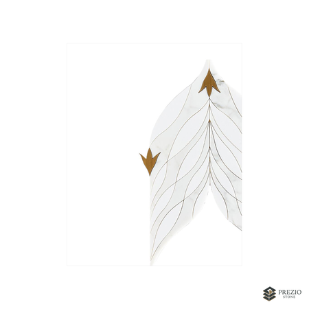 Prezio Stone Feather Arrow Waterjet Mosaic with Brass Accents, Marble in Four Colorways - primary material view