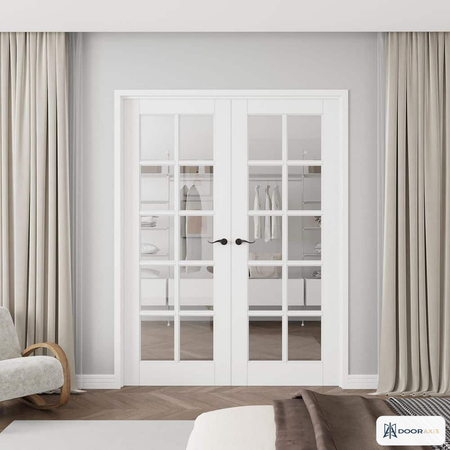Door Axis 60 in x 80 in 10-Lite Clear Tempered Glass Solid MDF Core Double Prehung Interior French Door - front view