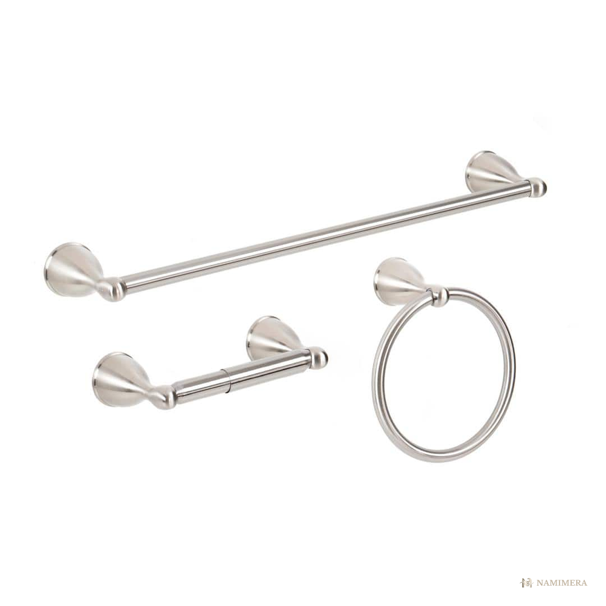 Namimera 3-Piece Bath Hardware Set with 18 in. Towel Bar, Brushed Nickel - front view