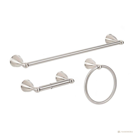 Namimera 3-Piece Bath Hardware Set with 18 in. Towel Bar, Brushed Nickel - front view