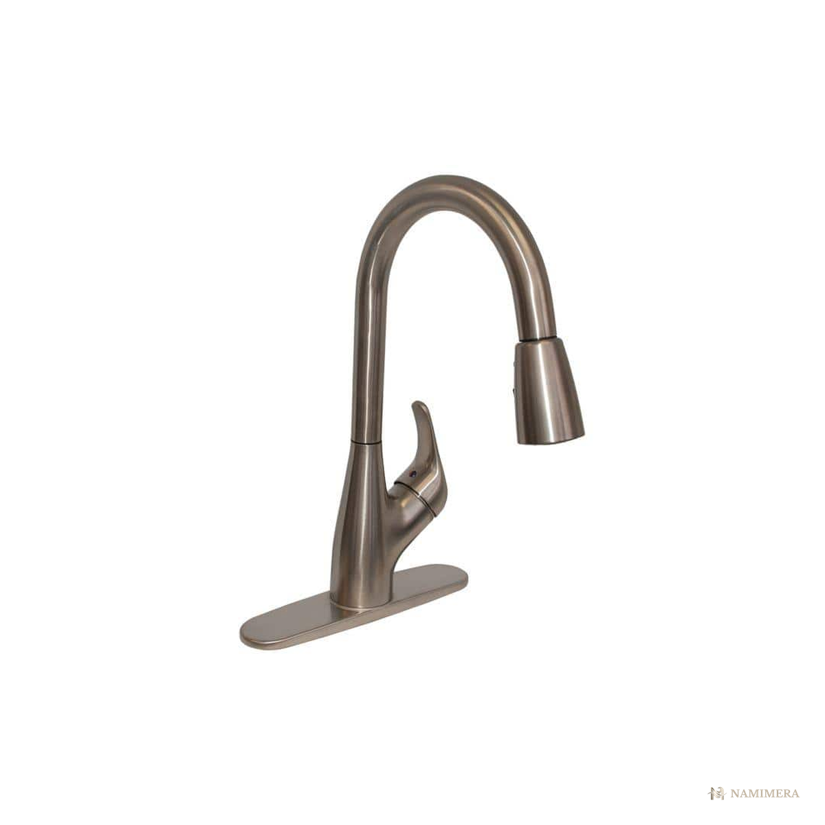 Namimera Single-Handle Pull-Down Kitchen Faucet with Deck Plate, 1.8 GPM, Brushed Nickel - front view