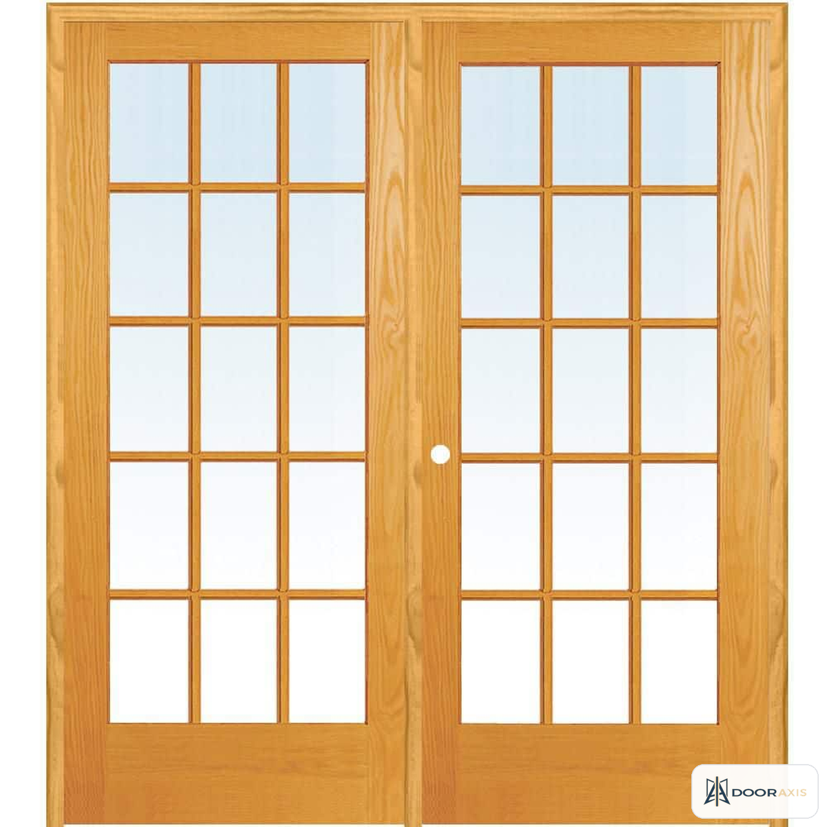 Door Axis 60 in x 80 in 15-Lite True Divided Clear Glass Unfinished Pine Double Prehung Interior French Door - front view