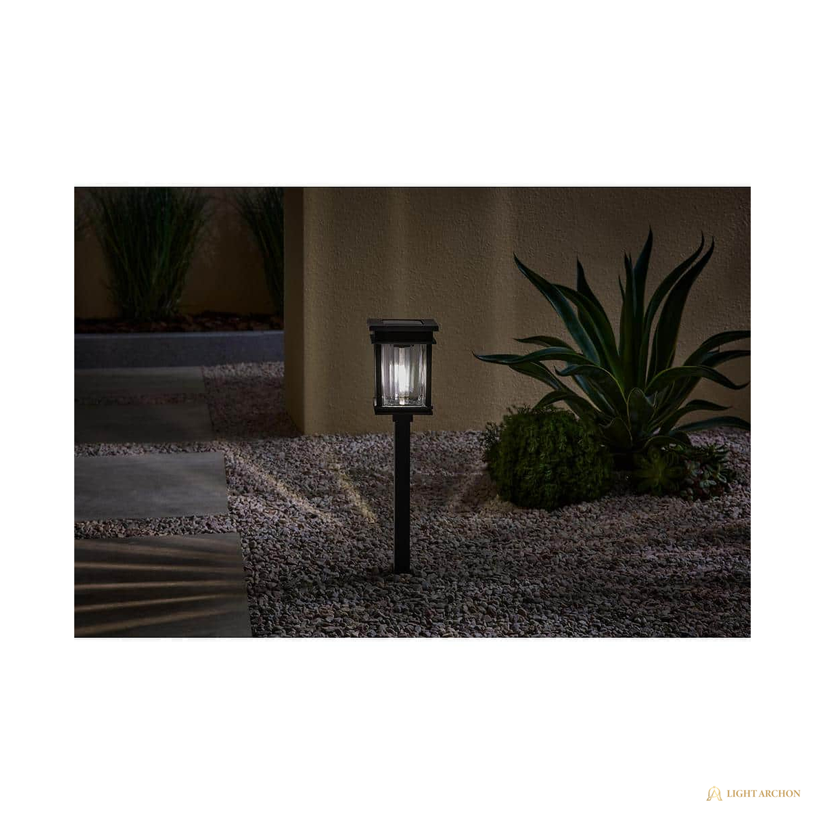 Light Archon Wayfare Solar LED Path Light with High-Low Output and Dual White, Black - front view