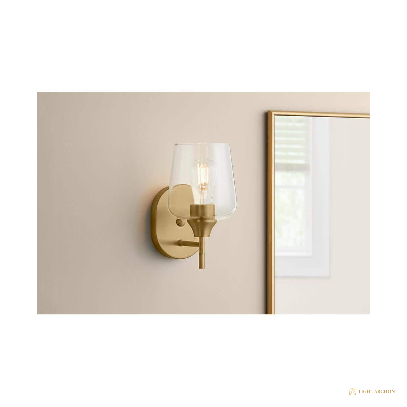 Light Archon Bramwell 5.5 in. 1-Light Wall Sconce with Clear Glass Bell Shade, Antique Brass - front view