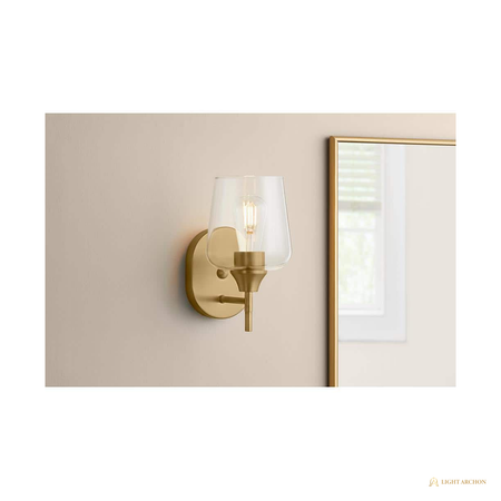 Light Archon Bramwell 5.5 in. 1-Light Wall Sconce with Clear Glass Bell Shade, Antique Brass - front view