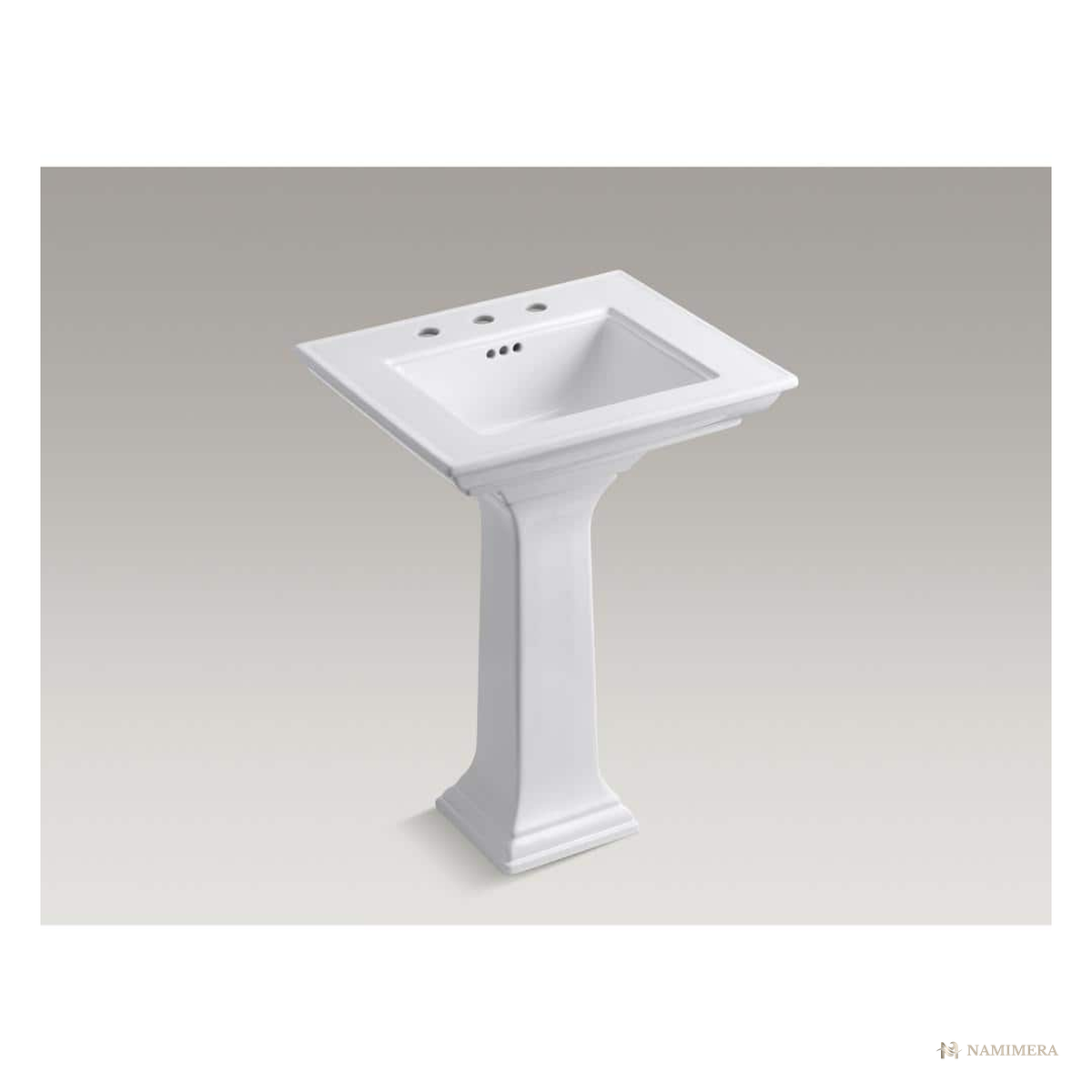 Namimera 25 in. Rectangular Fireclay Pedestal Bathroom Sink Combo, 8 in. Widespread, White - front view