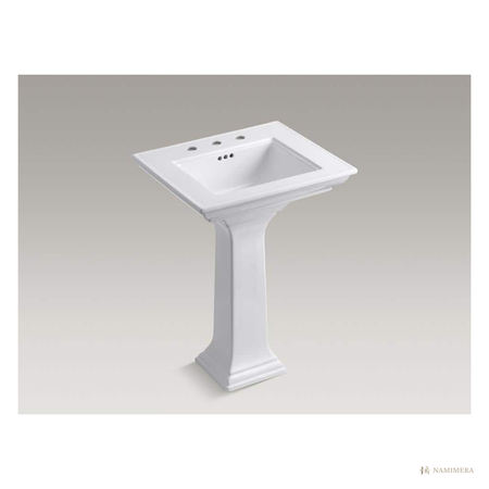 Namimera 25 in. Rectangular Fireclay Pedestal Bathroom Sink Combo, 8 in. Widespread, White - front view