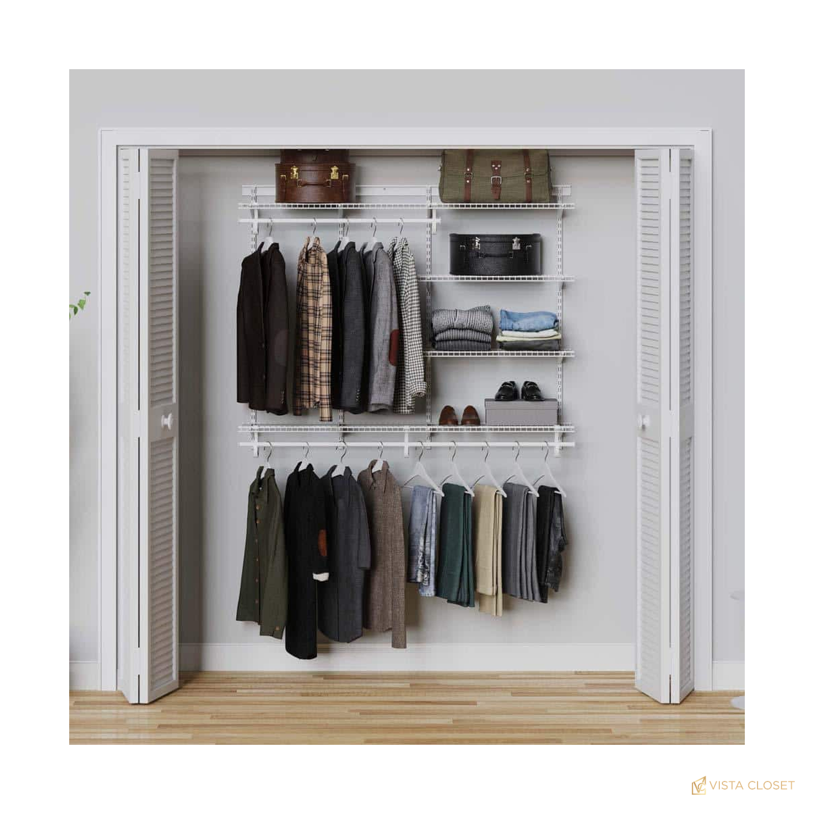 Vista Closet 49 in. to 96 in. W White Adjustable Track Wire Closet Kit - front view
