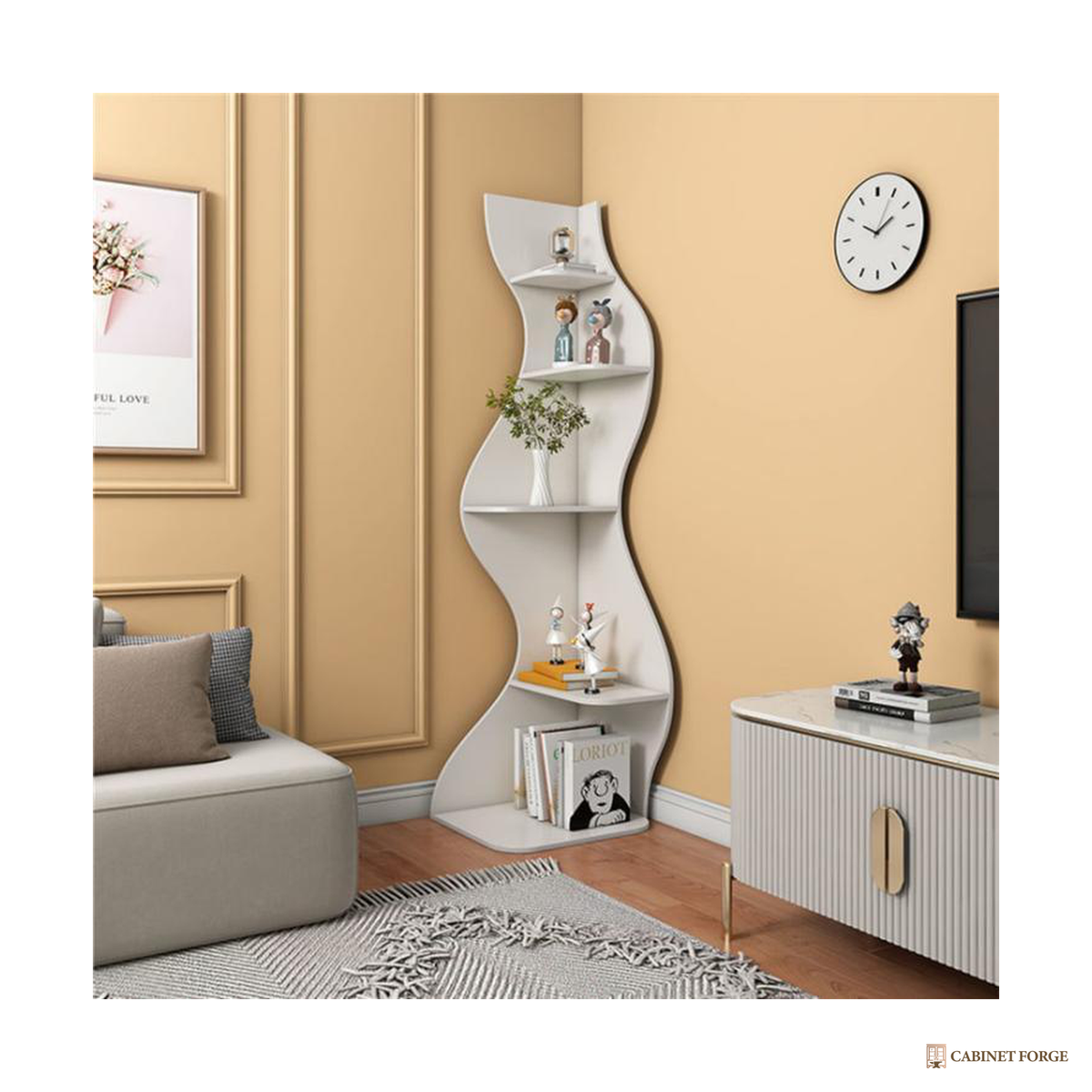 Cabinet Forge White Wave Corner Shelf - front view