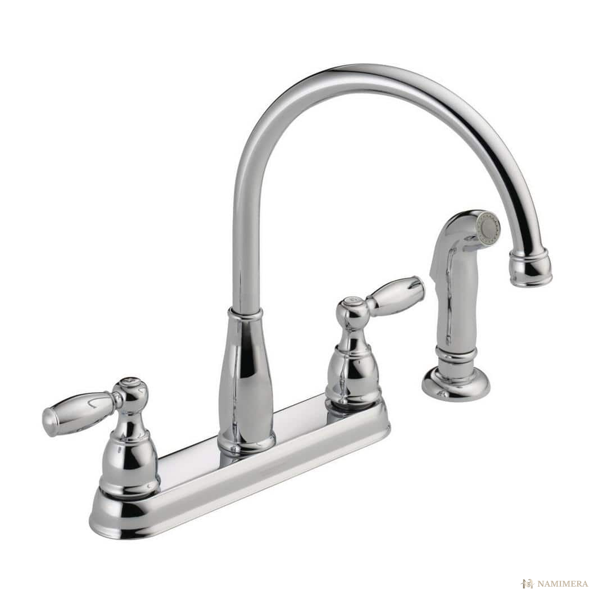 Namimera 2-Handle Standard Kitchen Faucet with Side Sprayer, 1.8 GPM, Chrome - front view