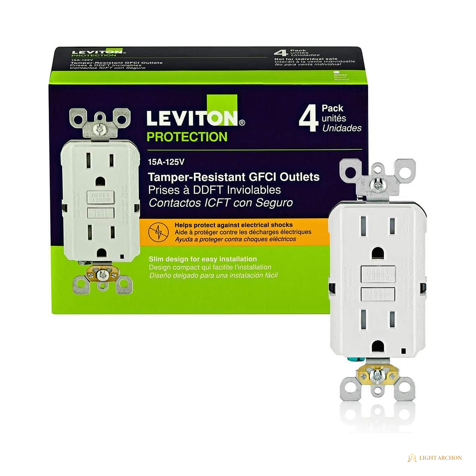Light Archon Parapet 15A Self-Test GFCI Outlet 4-Pack - front view