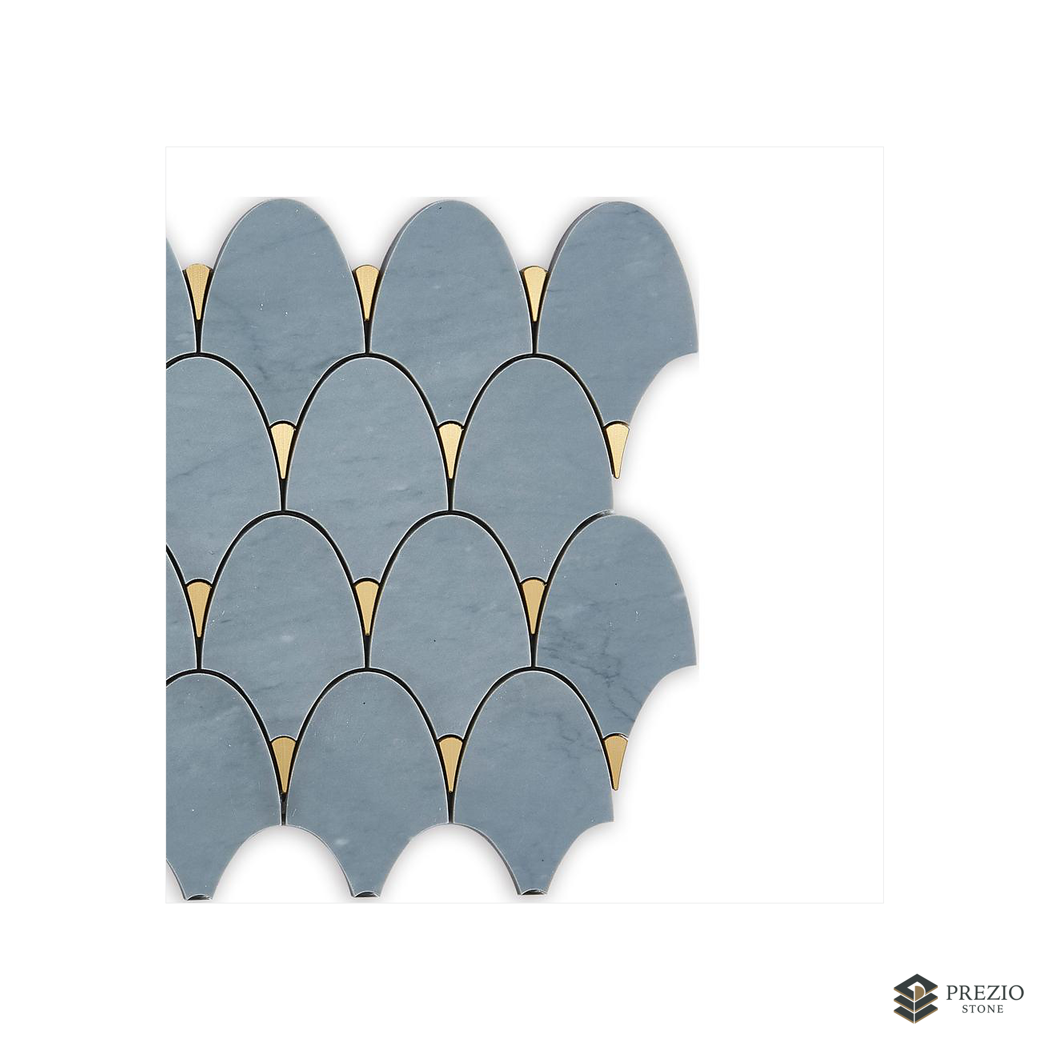 Prezio Stone Fish Scale Fan Waterjet Mosaic with Brass Tips, Polished Marble - primary material view