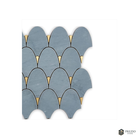 Prezio Stone Fish Scale Fan Waterjet Mosaic with Brass Tips, Polished Marble - primary material view