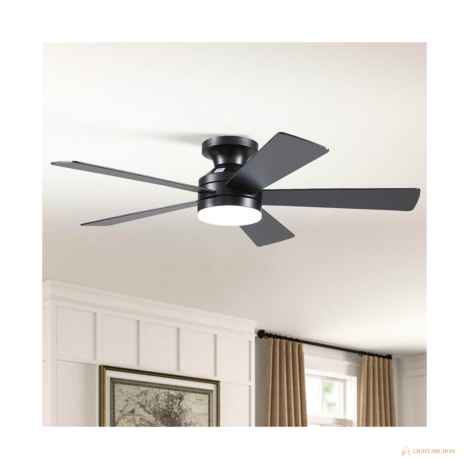 Light Archon Nimbus 46 in. Integrated LED Flush Mount DC Ceiling Fan with Remote and App Control, Black - front view