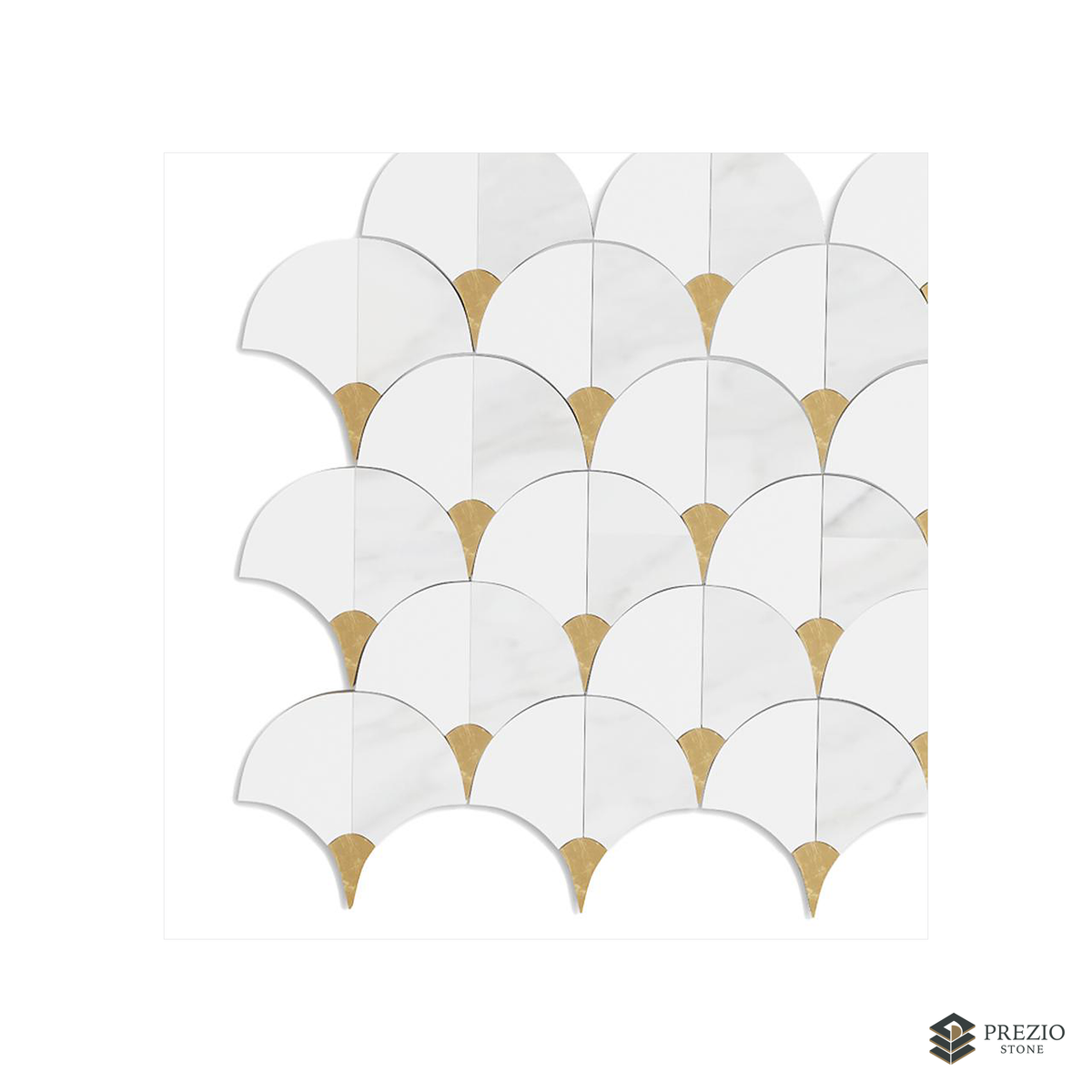 Prezio Stone Scallop Fan Waterjet Mosaic with Brass Wedges, Polished Marble - primary material view