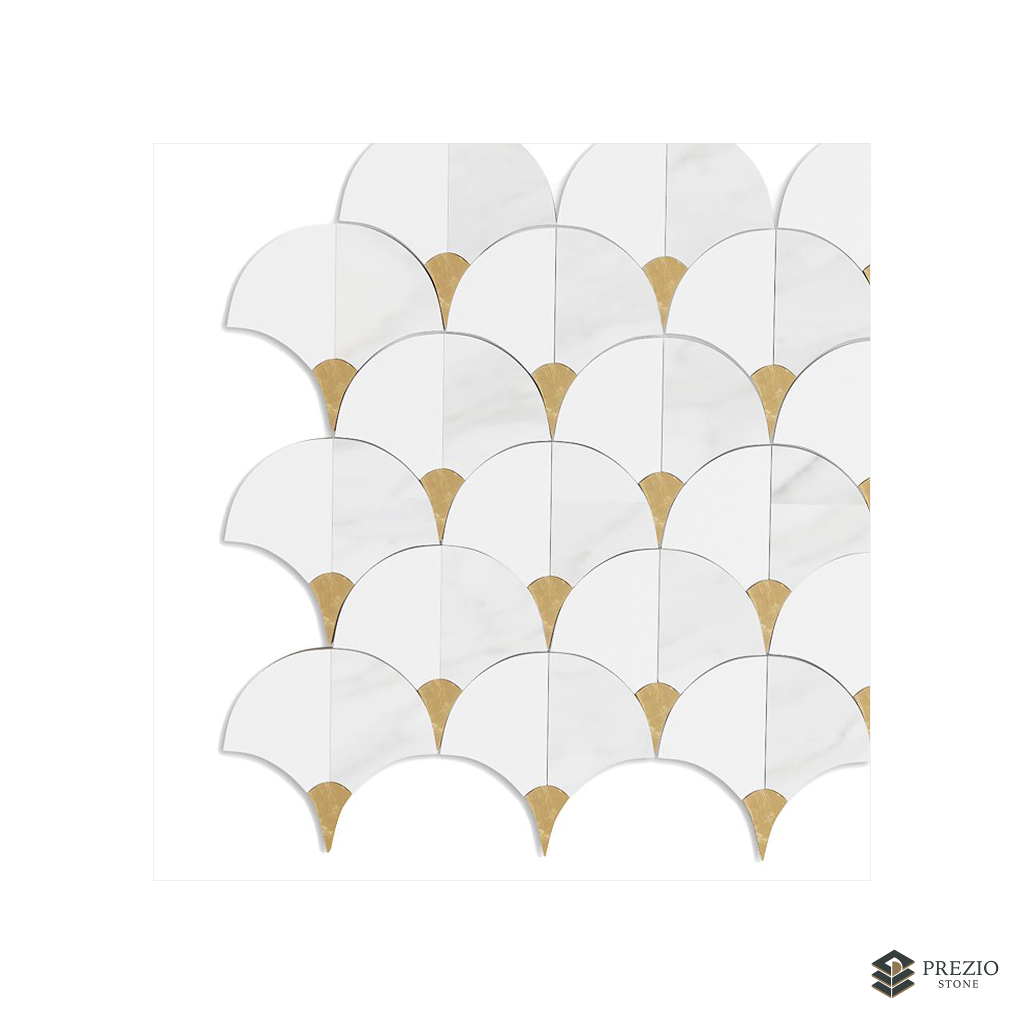 Prezio Stone Scallop Fan Waterjet Mosaic with Brass Wedges, Polished Marble - primary material view