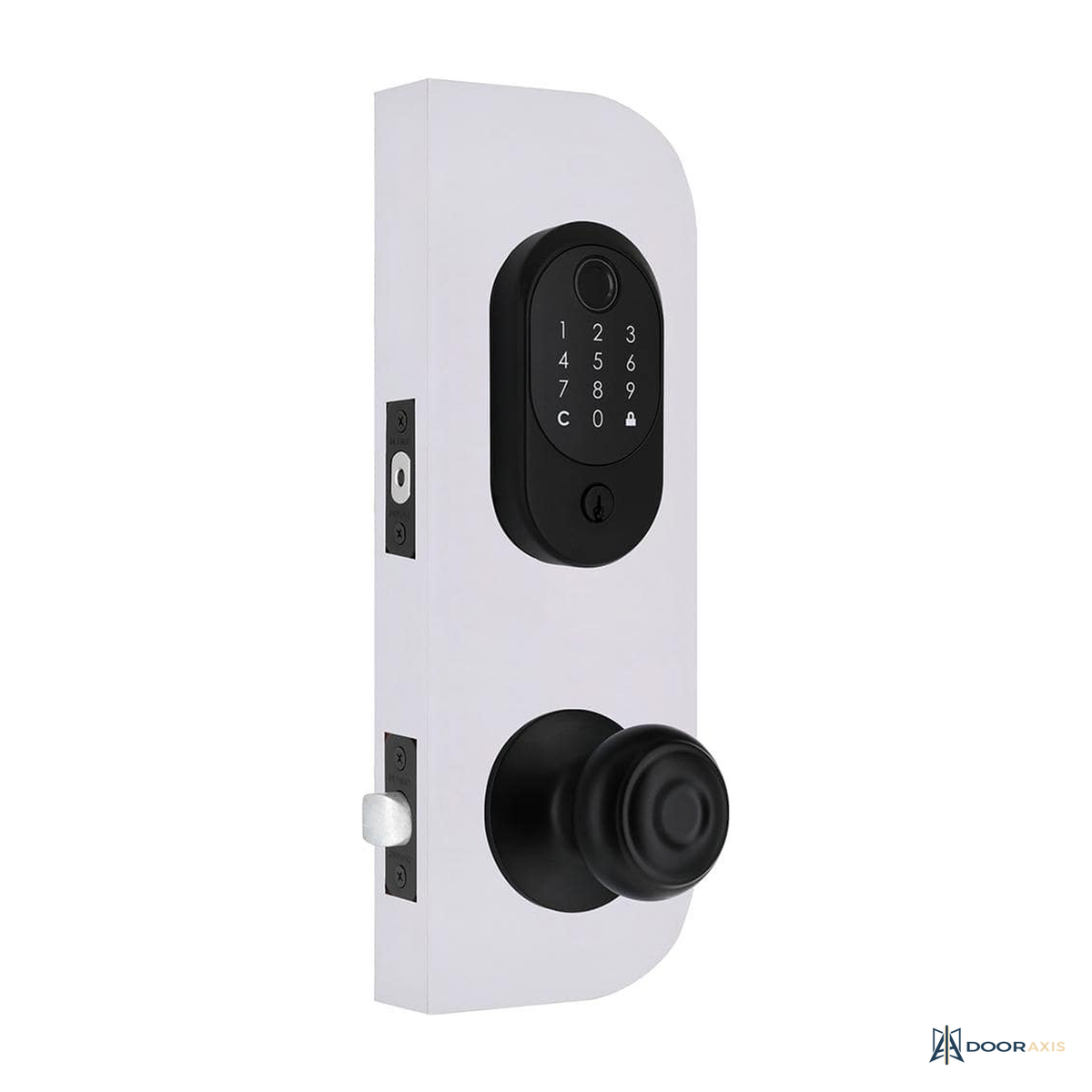 Door Axis Matte Black App-Controlled Fingerprint Deadbolt with Matching Knob - front view