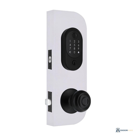 Door Axis Matte Black App-Controlled Fingerprint Deadbolt with Matching Knob - front view