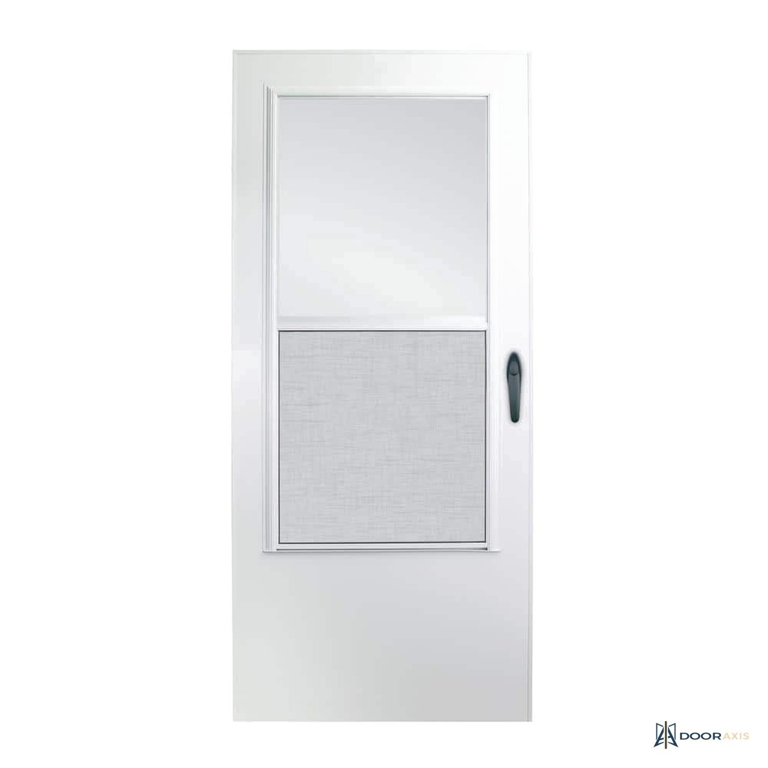 Door Axis 36 in x 80 in White Vinyl Self-Storing Storm Door, 3/4 Light Tempered Glass - front view