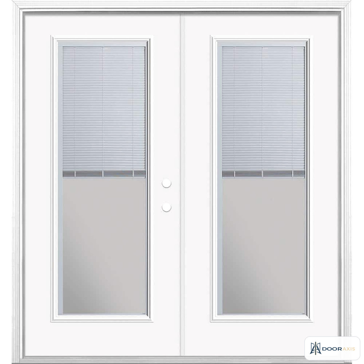 Door Axis 72 in x 80 in Steel Prehung French Patio Door, Blinds Between Glass, Primed White - front view