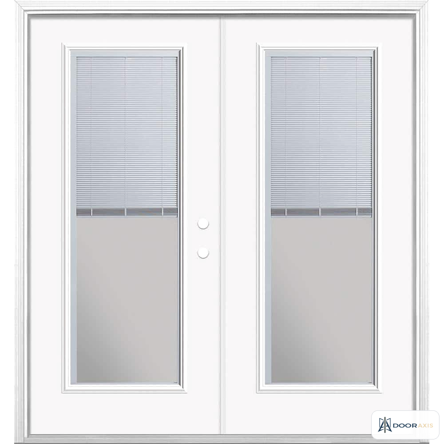 Door Axis 72 in x 80 in Steel Prehung French Patio Door, Blinds Between Glass, Primed White - front view