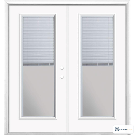 Door Axis 72 in x 80 in Steel Prehung French Patio Door, Blinds Between Glass, Primed White - front view