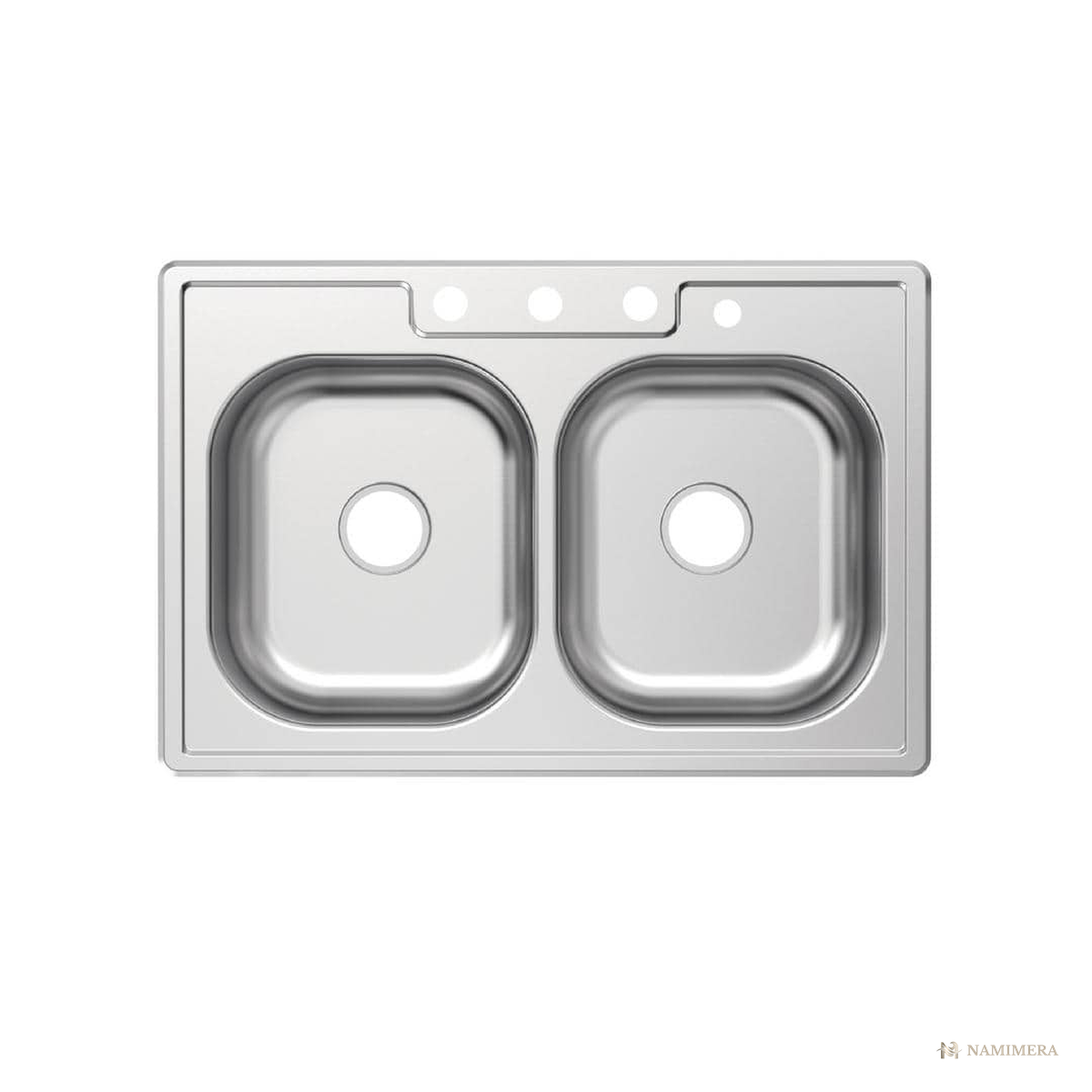 Namimera 33 in. Drop-In 50-50 Double Bowl 20-Gauge Stainless Steel Kitchen Sink - front view