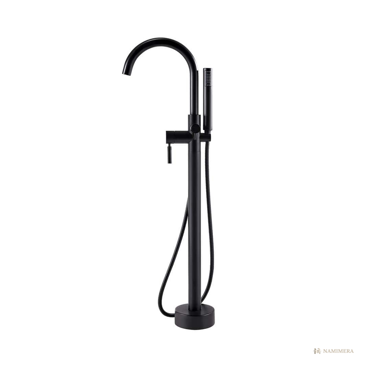 Namimera Freestanding Tub Filler with Hand Shower and Supply Lines, Matte Black - front view