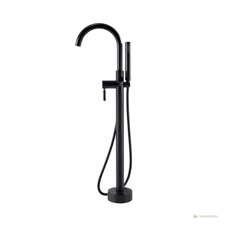 Namimera Freestanding Tub Filler with Hand Shower and Supply Lines, Matte Black - front view