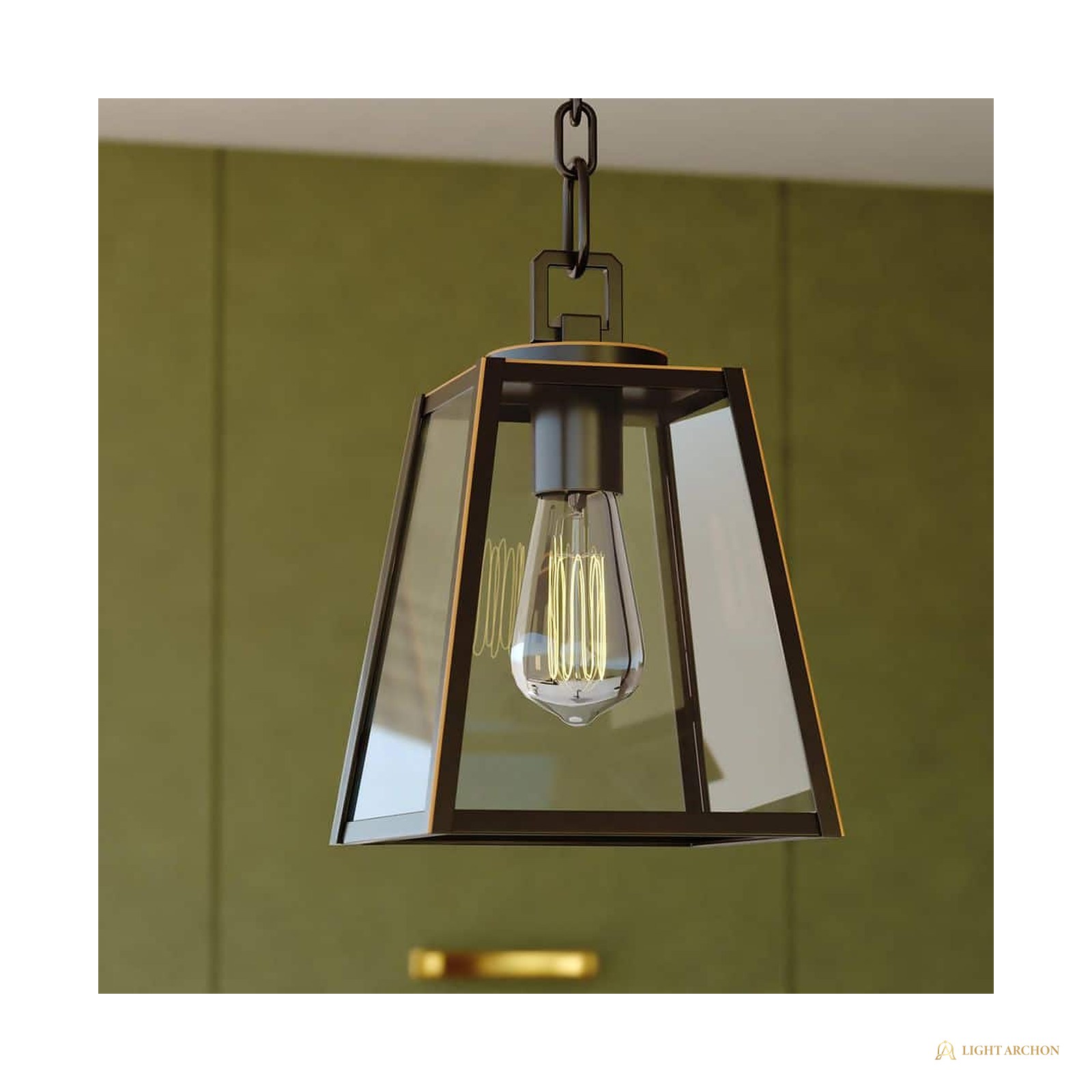 Light Archon Fenwick 7 in. Lantern Mini Pendant with Clear Glass Panels - front view