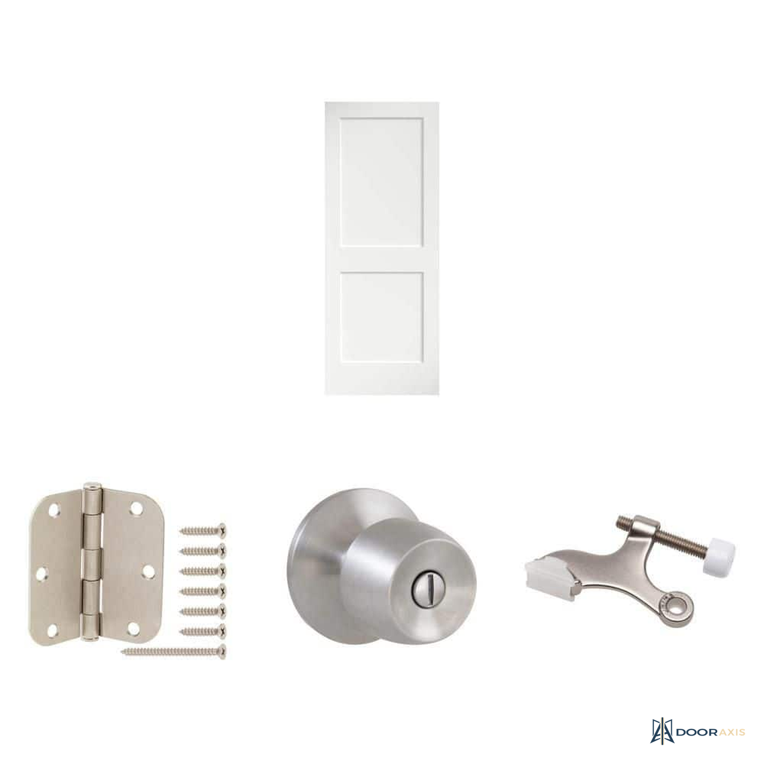 Door Axis 30 in x 80 in Shaker 2-Panel Solid Core Wood Door Slab Kit with Hinges, Privacy Knob, and Door Stop - front view