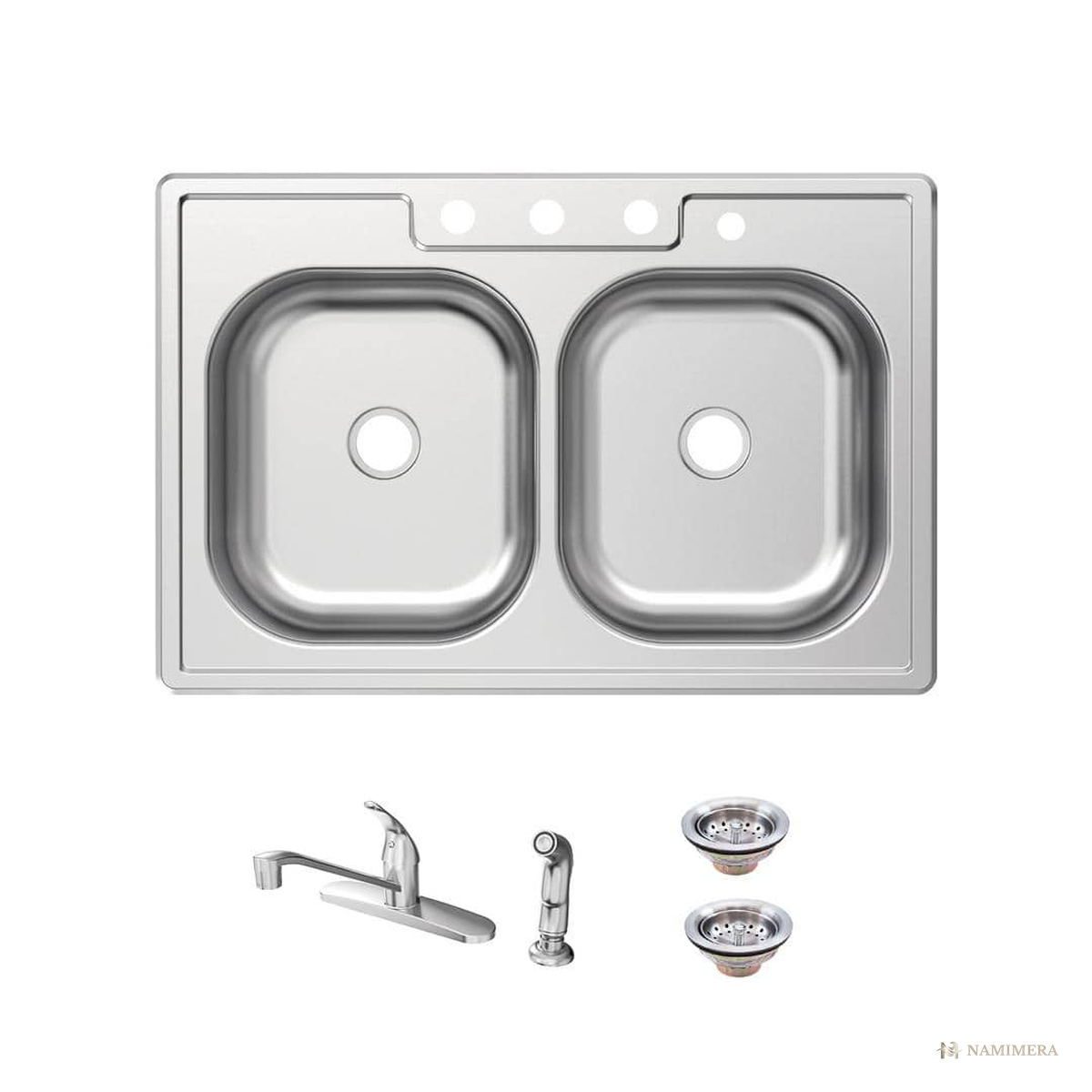Namimera 33 in. Drop-In 20-Gauge Stainless Steel Kitchen Sink with Faucet and Sprayer - front view