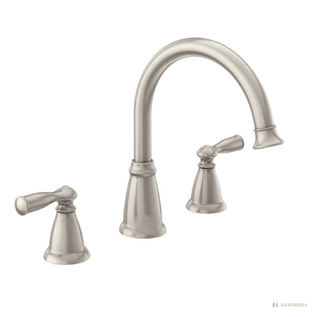 Namimera 2-Handle Deck-Mount High-Arc Roman Tub Faucet with Valve, Brushed Nickel - front view