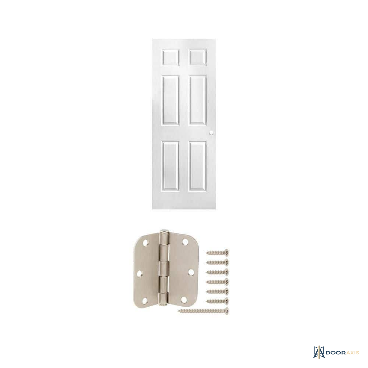 Door Axis 30 in x 80 in 6-Panel Hollow Core Composite Door Slab with Satin Nickel Hinge 3-Pack - front view