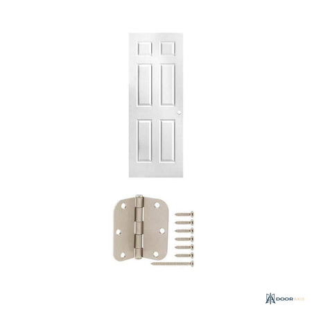 Door Axis 30 in x 80 in 6-Panel Hollow Core Composite Door Slab with Satin Nickel Hinge 3-Pack - front view
