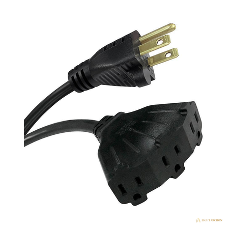 Light Archon Tether 16/3 Indoor/Outdoor Extension Cord with Triple-Tap End, Black - front view