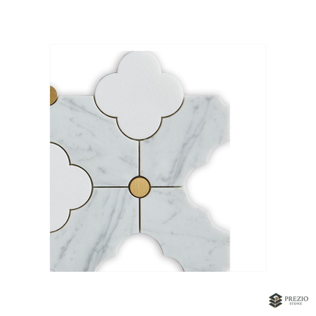Prezio Stone Quatrefoil Clover Waterjet Mosaic with Brass Dots, Marble and Onyx - primary material view
